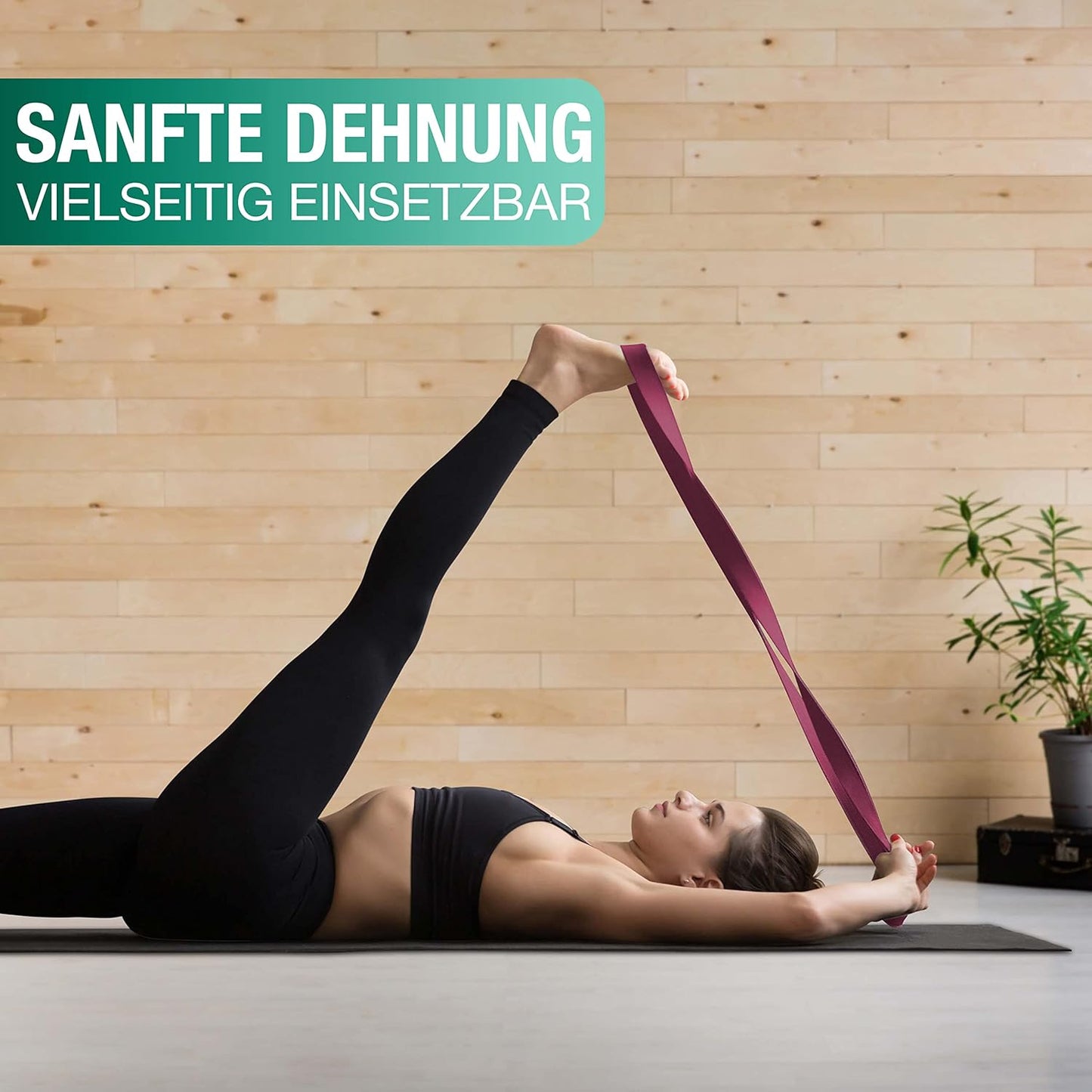 Yogablock mit Gurt, Yoga Block 2er Set + Yoga Gurt in Aubergine