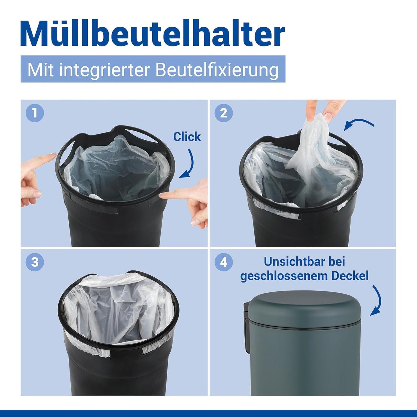 Leman Kosmetikeimer mit Inneneimer und Tretfunktion, Dunkelgrün 17 x 25 x 22.5 cm