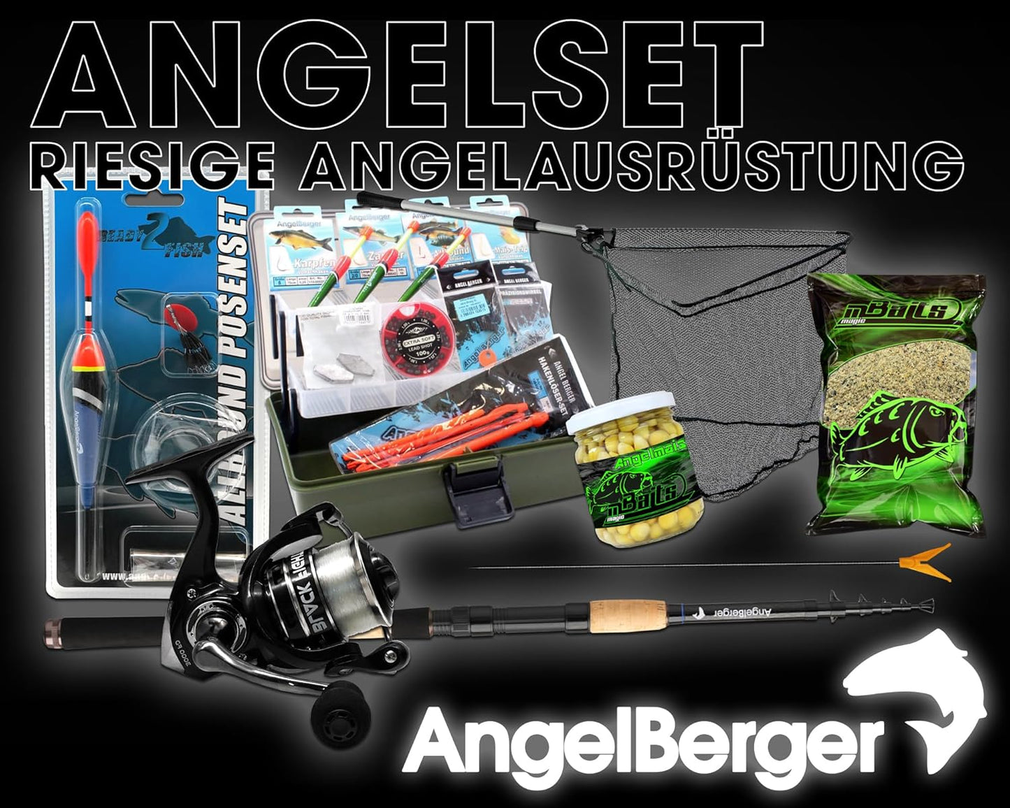 Angelkomplettset mit Rute und Kescher