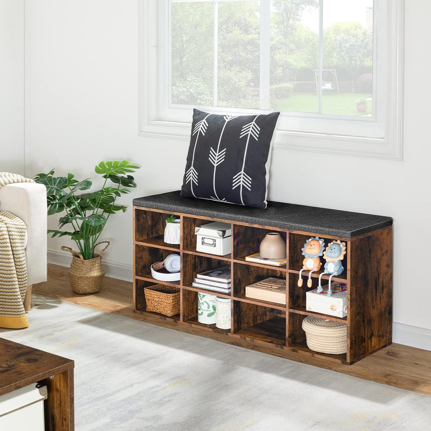 Garderobe und Schuhregal-Set mit Sitzbank und Haken, Vintagebraun + Braun 100 cm x 30 cm x 48 cm