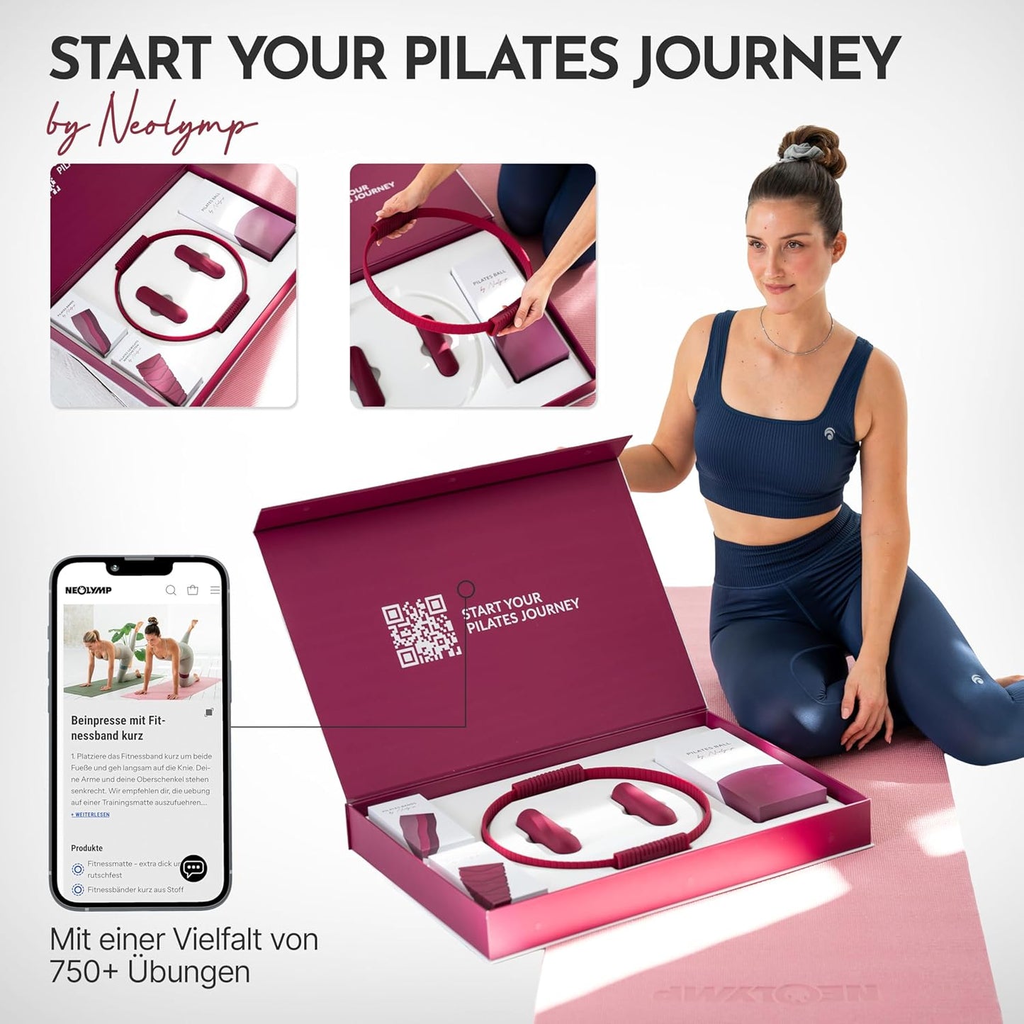 Pilates Zubehör-Set mit Ball, Ring & Hanteln, Berry Plus mit Matte