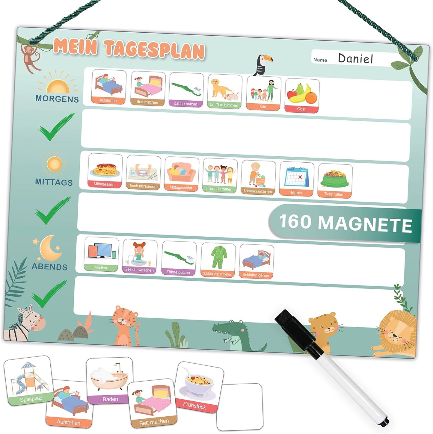 Montessori Magnet-Tagesplaner für Kinder (inkl. 160 Magnete), Tagesplan