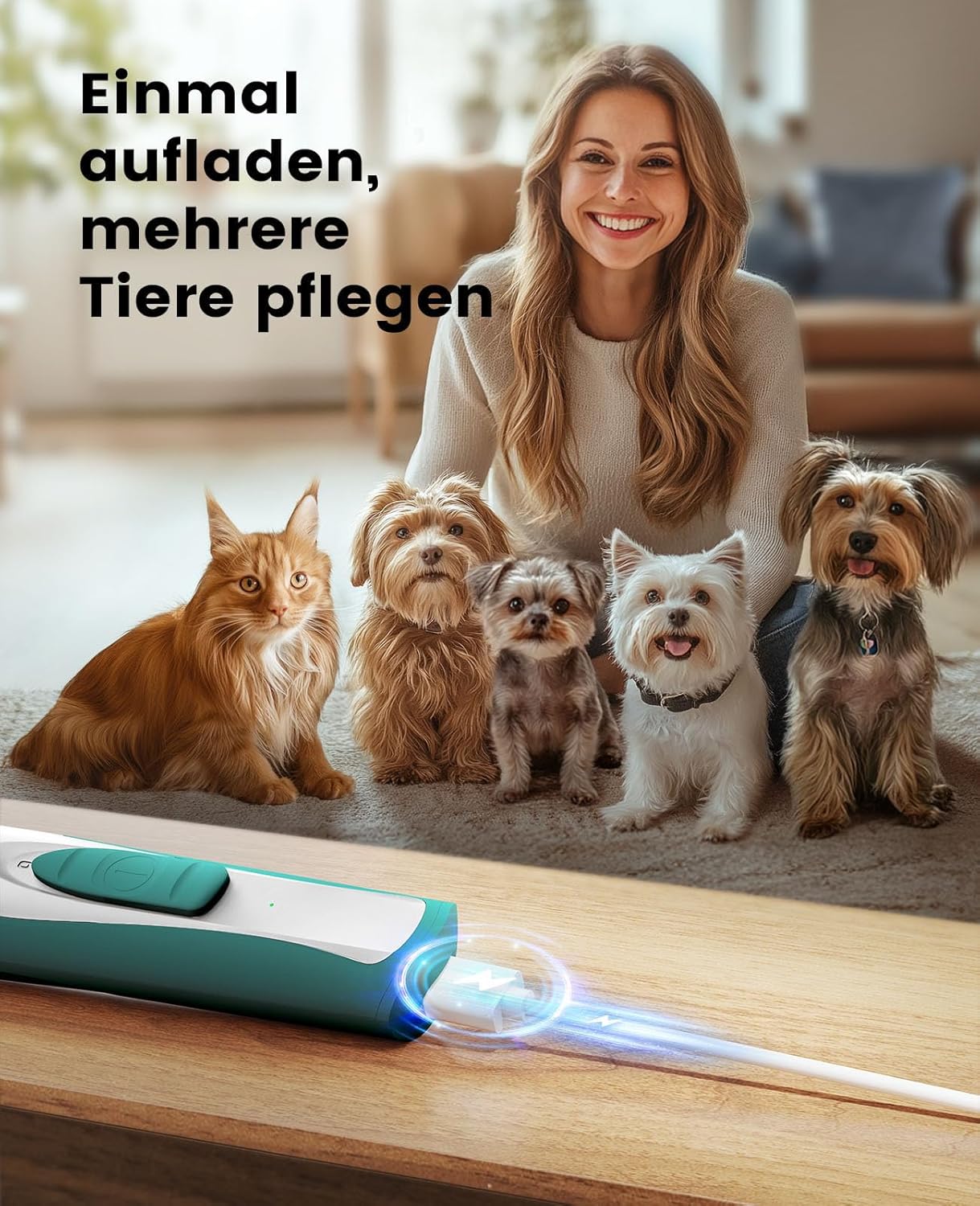 Kabelloser Pfotentrimmer YP-7015L mit LED-Licht, Grün