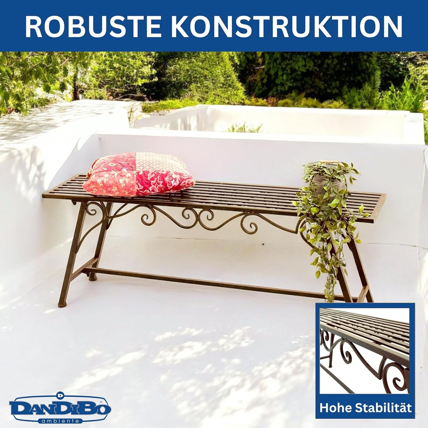 Wetterfeste Antik-Design Gartenbank Cucciu, 120 cm x 27 cm x 45 cm