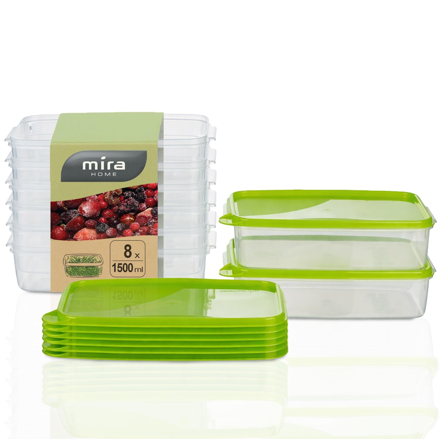 Gefrierdosen-Set, 1,5l Rechteckig Flach (8 Stk)