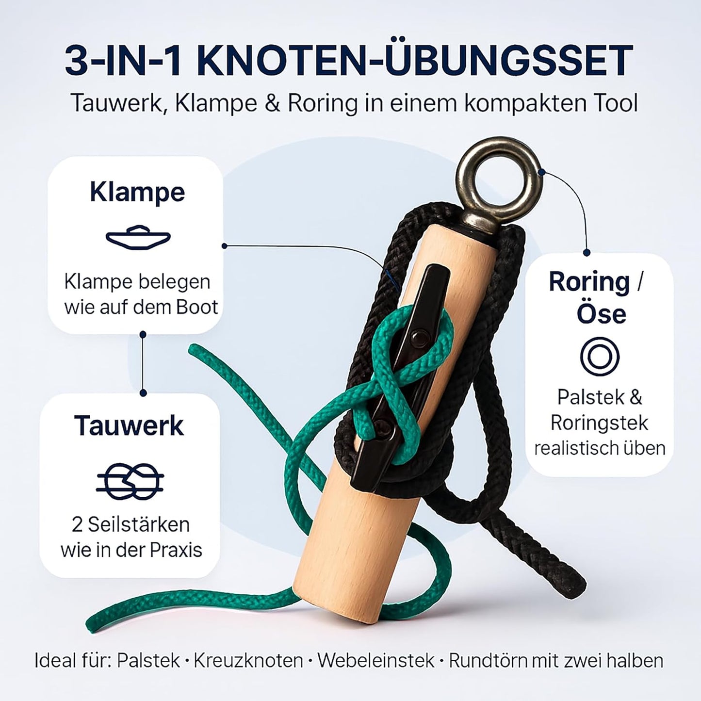 Knoten Übungsset für Bootsführerschein & Feuerwehr, Schwarz/Grün