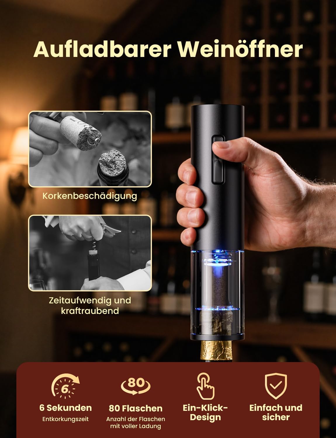 Elektrischer Korkenzieher mit Zubehör, 8 in 1