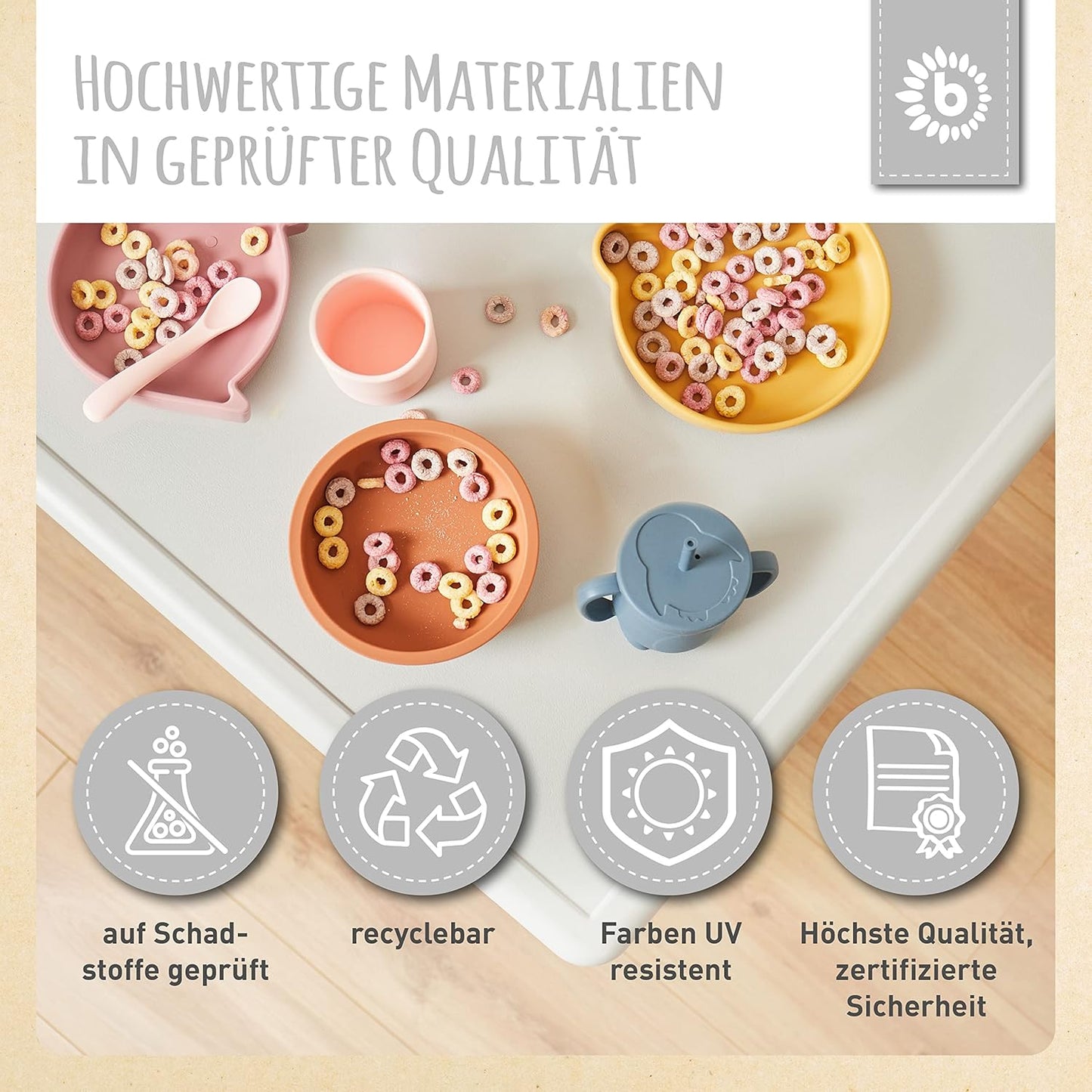 Kindertisch mit stapelbaren Stühlen für Kinder, Grau & Hellblau