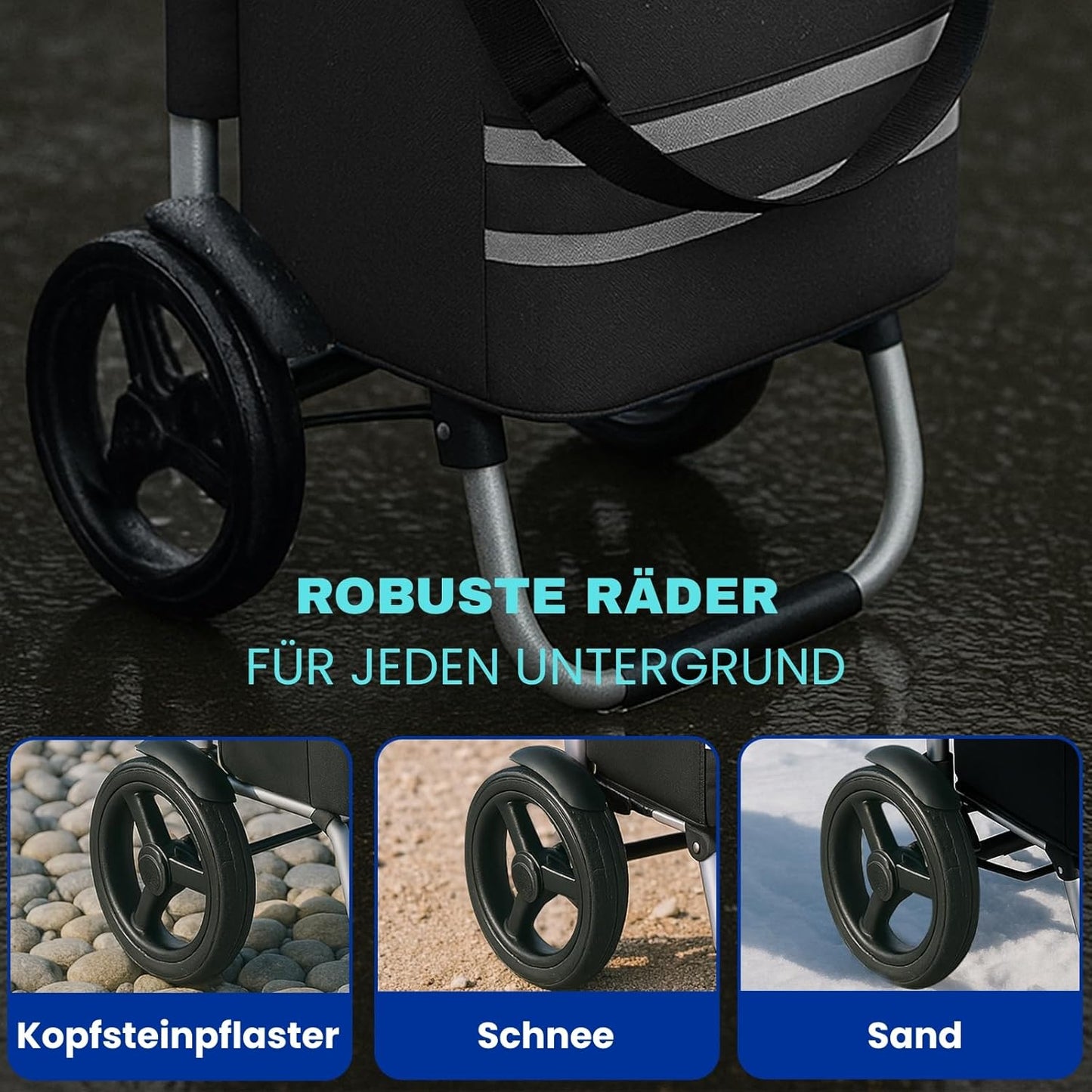 Ergonomischer, klappbarer 3-in-1 Einkaufswagen mit 56L Tasche, Dunkelgrau