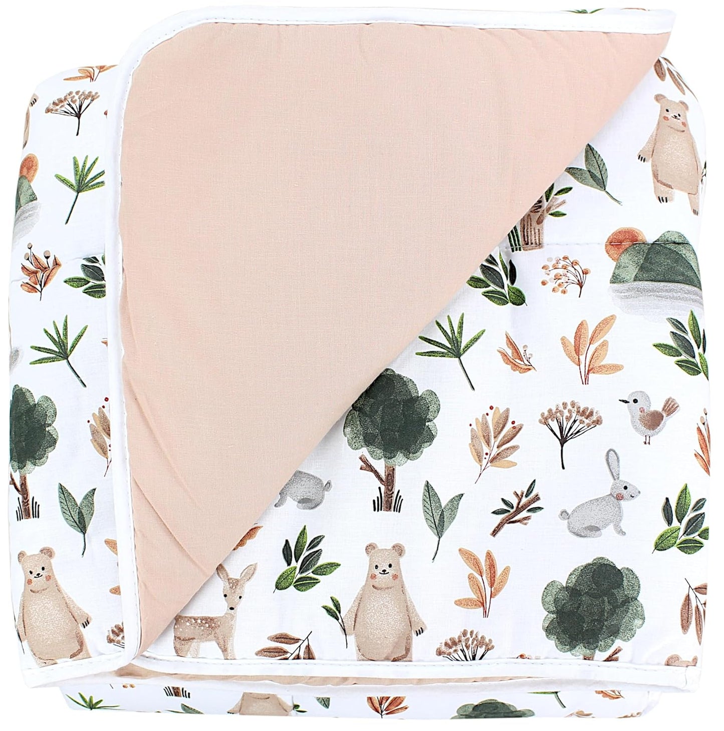 Krabbeldecke XXL, Wald Bär Reh Hase Beige Grün