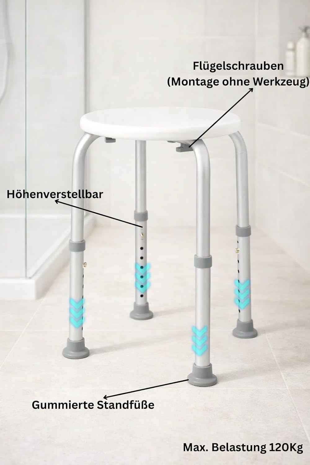 Höhenverstellbarer Duschhocker