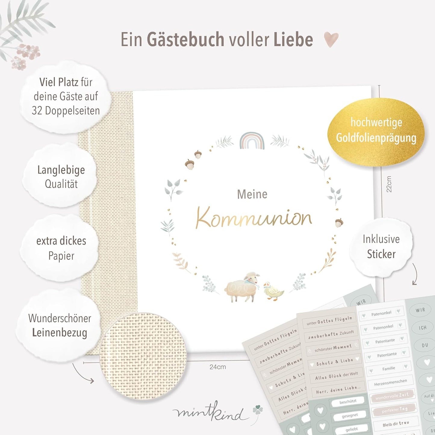 Kommunion Gästebuch, Beige Leinen
