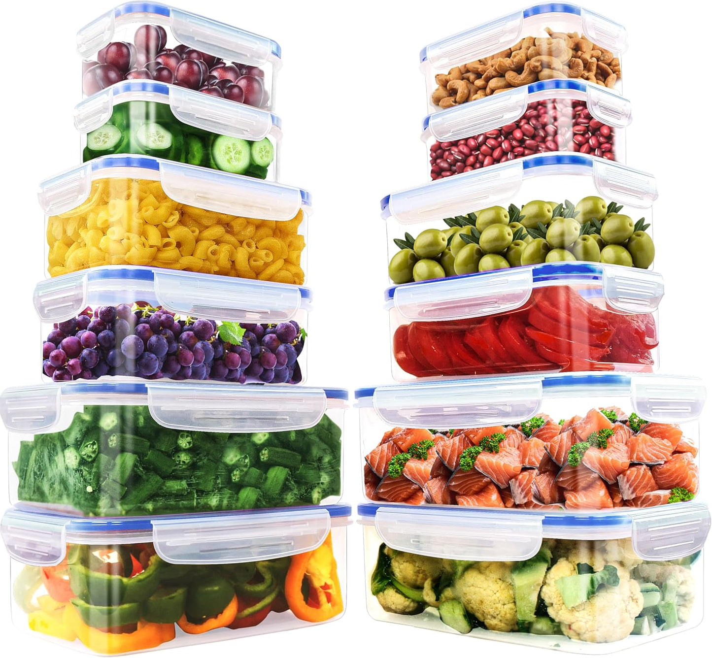 12-teiliges stapelbare Frischhaltedosen-Set, spülmaschinenfest, Blau 24er-Pack
