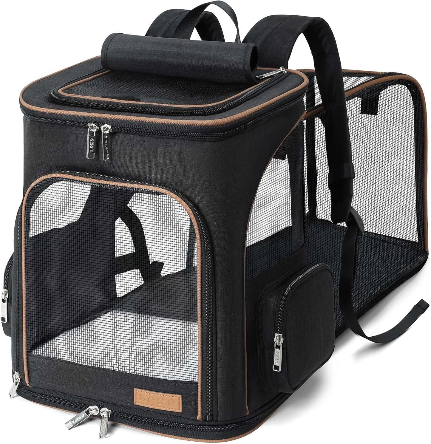 Erweiterbarer Haustier-Rucksack, Schwarz, L(33 x 29 x 38 cm)