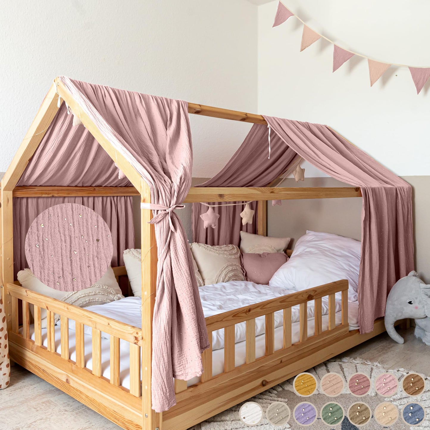 Stoffhimmel-Set aus Musselin, Puderrosa mit Gold 2er Set 67 x 270cm