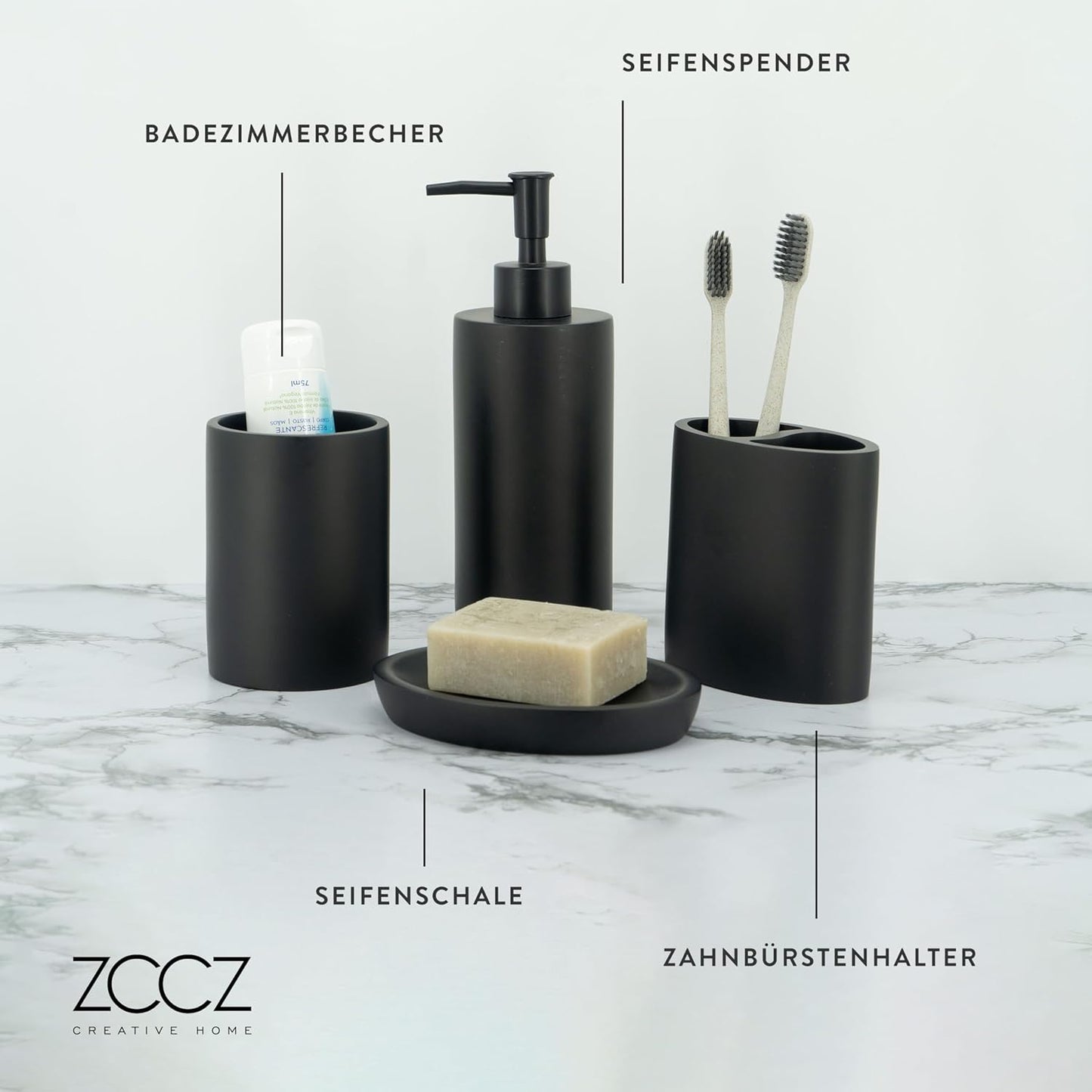 4-teiliges Badezimmer-Accessoires-Set, Schwarz Dunkel