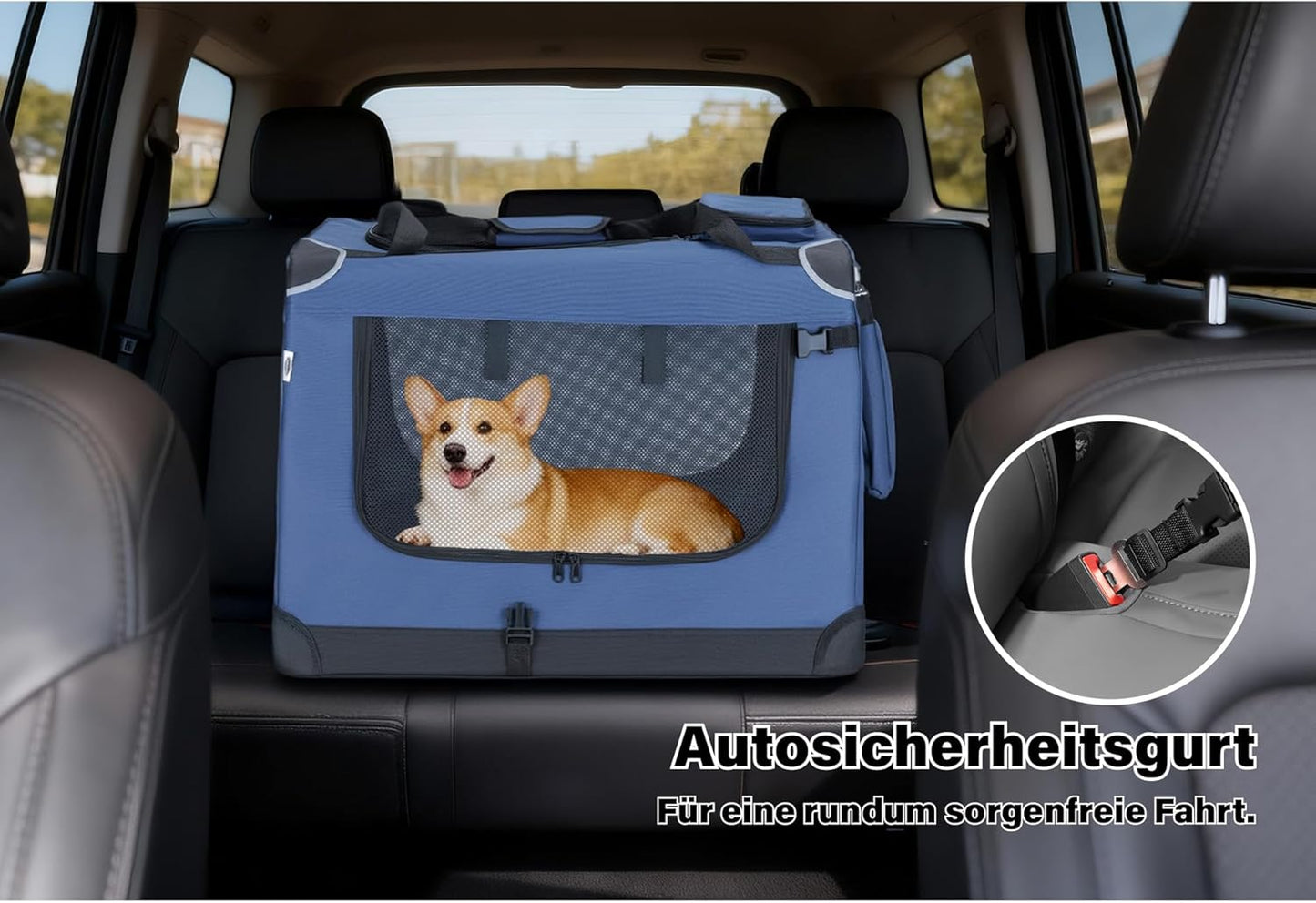 Faltbare Hundetransportbox mit Napf und Kotbeutel, XL Dunkelblau
