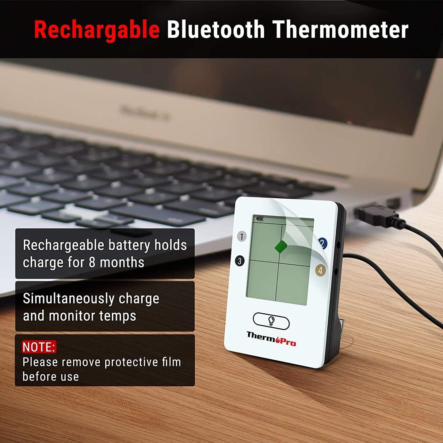Bluetooth Bratenthermometer mit 4 Sonden, 4 Sonden