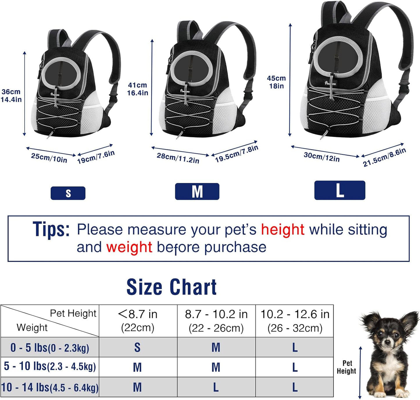 Atmungsaktiver Haustier-Rucksack bis 6,4 kg, L Schwarz