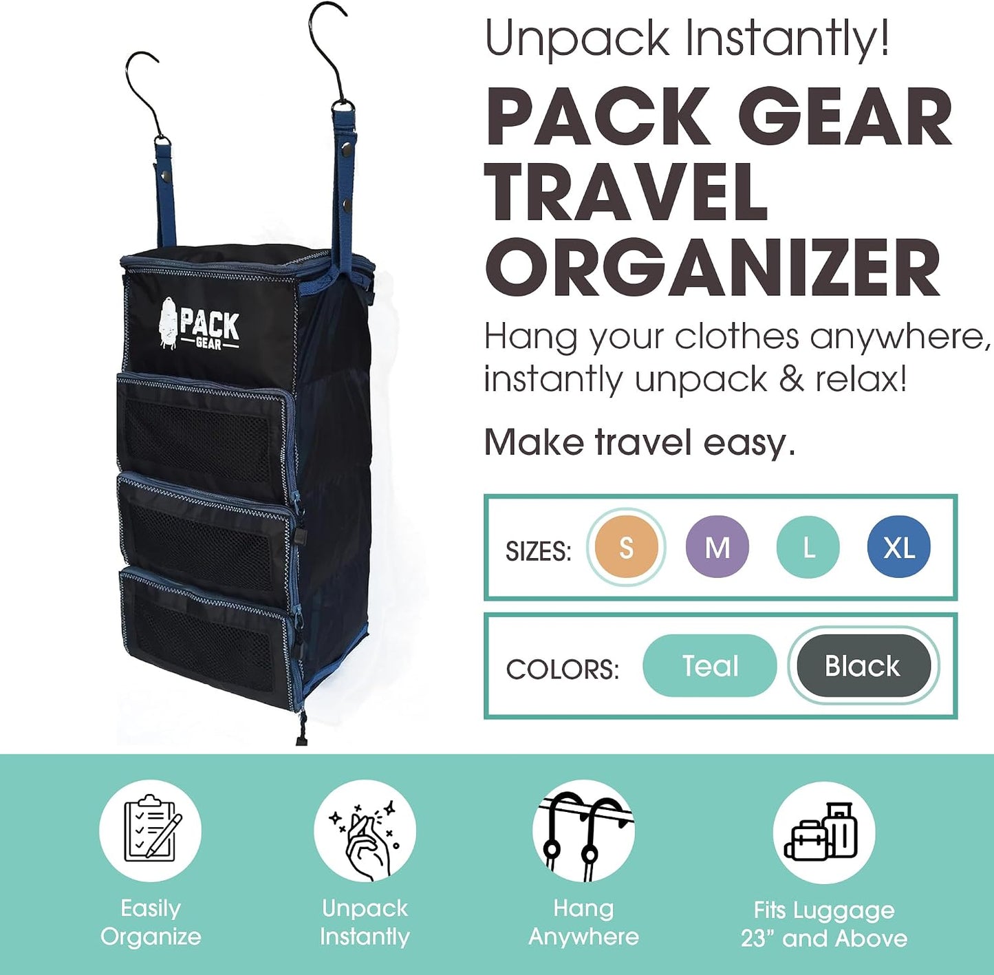 Hängekoffer-Organizer für Handgepäckkoffer, Small (Carry-On) Black With Blue Highlights