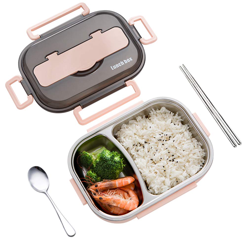 Bento Box mit Besteck, Rosa 2 Fach