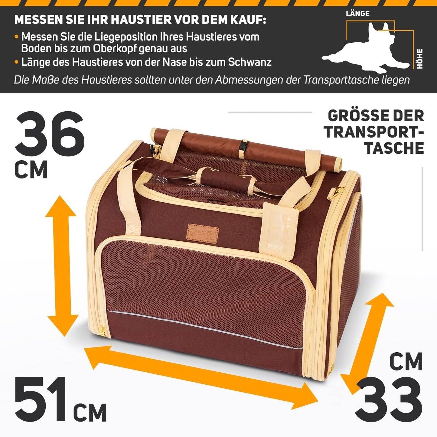 Haustier-Transporttasche, Dunkelbraun 51 x 36 x 33 cm