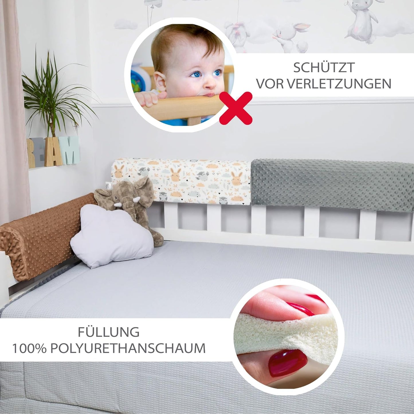 Bettkantenschutz für Kinderbetten 120 cm, Beige 120 cm