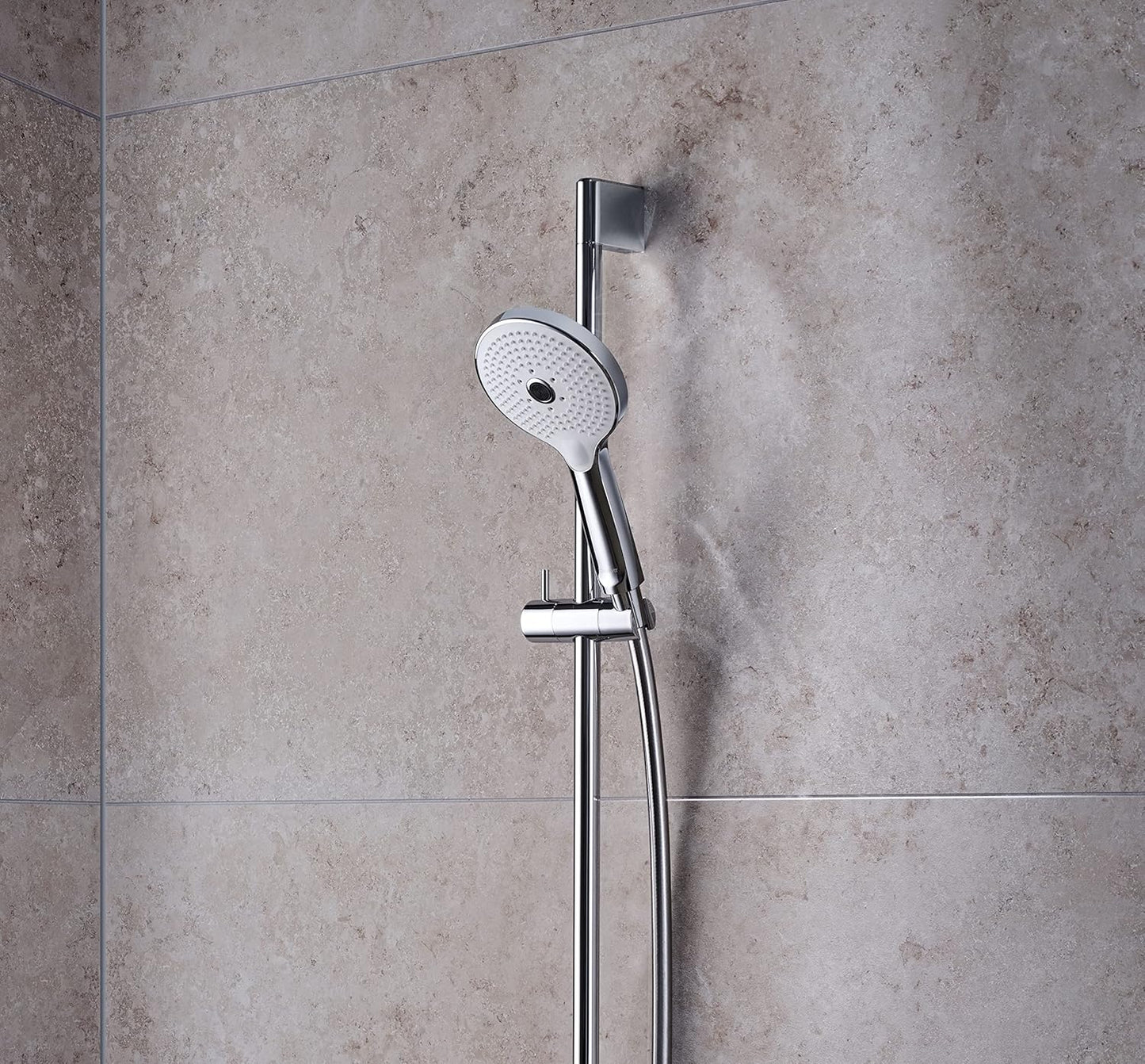 Duschkopf MinusFlow, wassersparend (MinusFlow), mit 3 Strahlarten (Click!) Chrom/Weiss