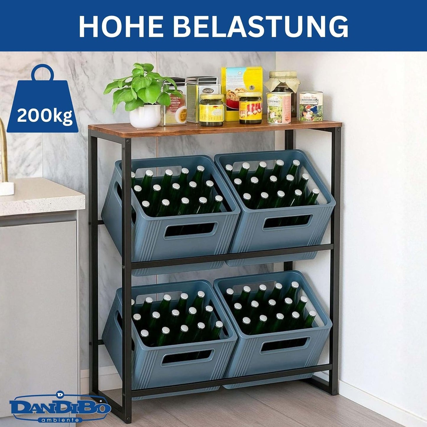 Getränkekistenregal mit Holzablage für 4 Kisten