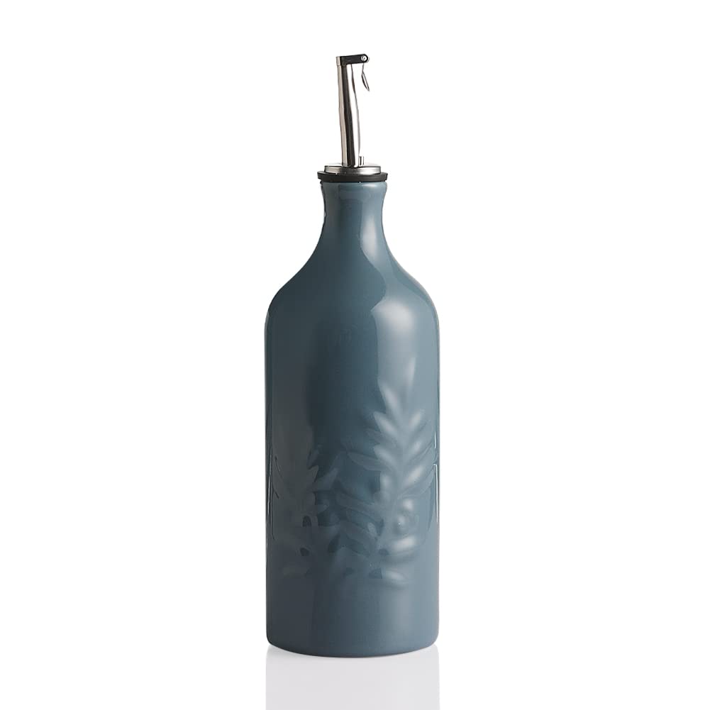 Keramische Olivenölspenderflasche, Nebelblau Olivenblatt Relief 570ml