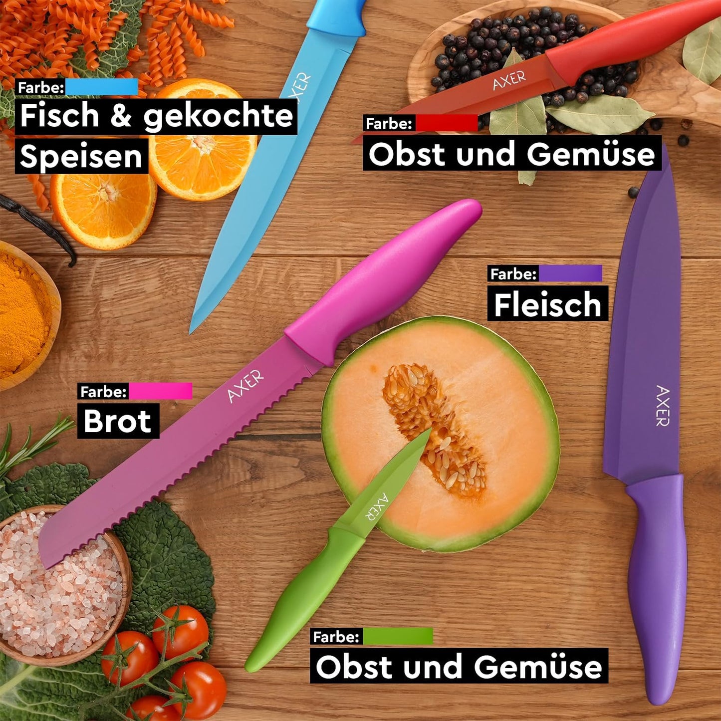 5-teiliges Küchenmesserset, Bunt 5 set