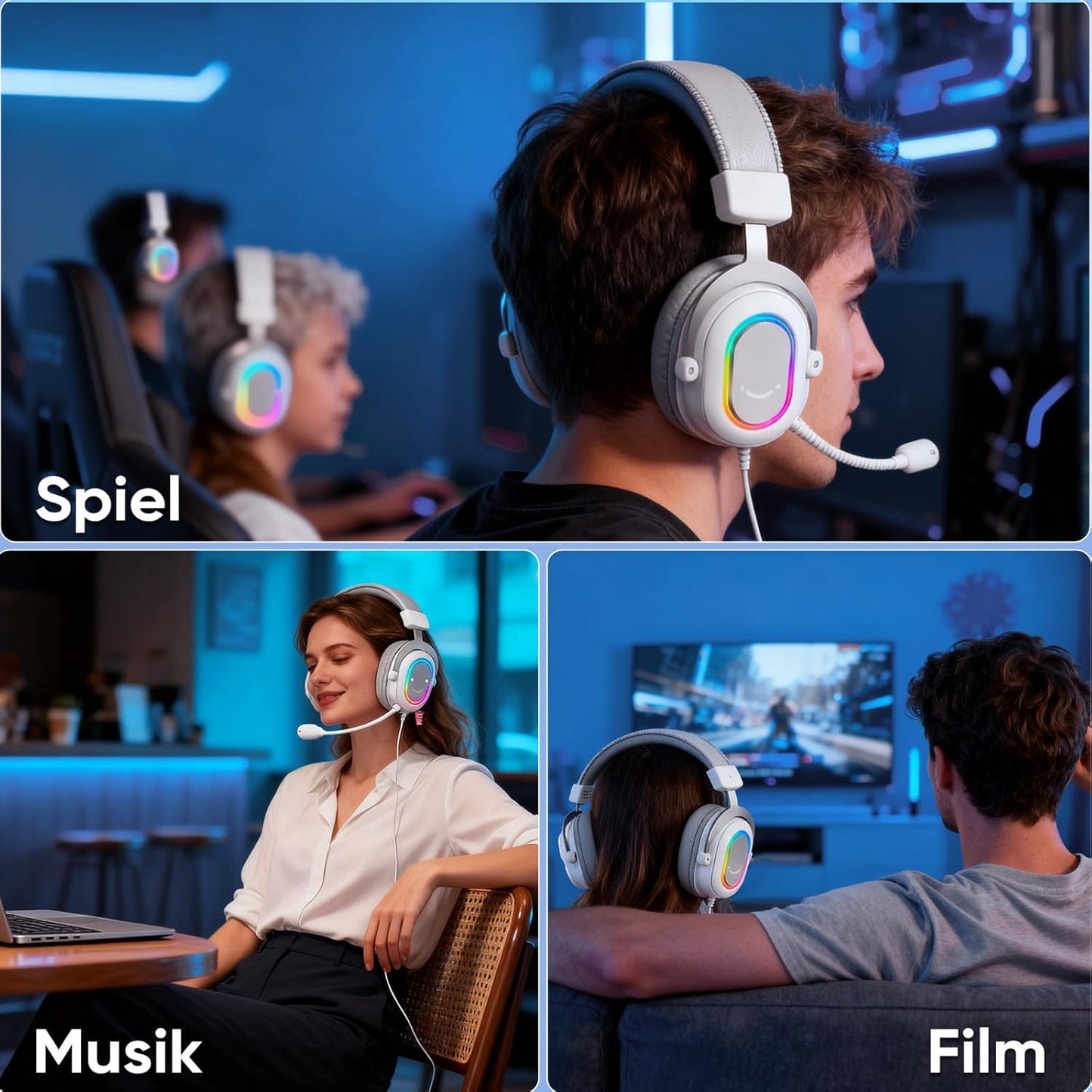 Gaming Headset mit Mikrofon, Surround Sound, USB, Weiss