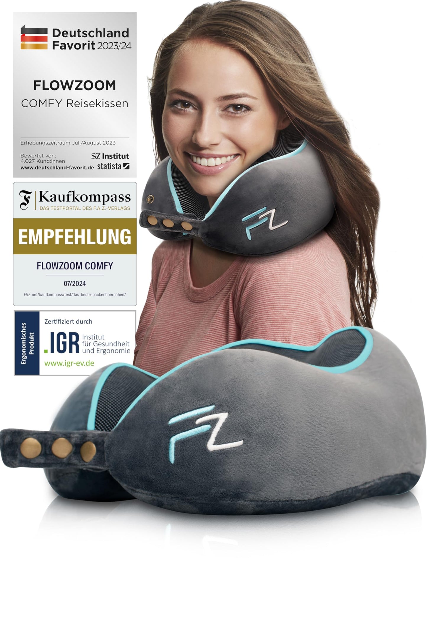 Einstellbares Reisekissen, 2.1. Comfy - Grau