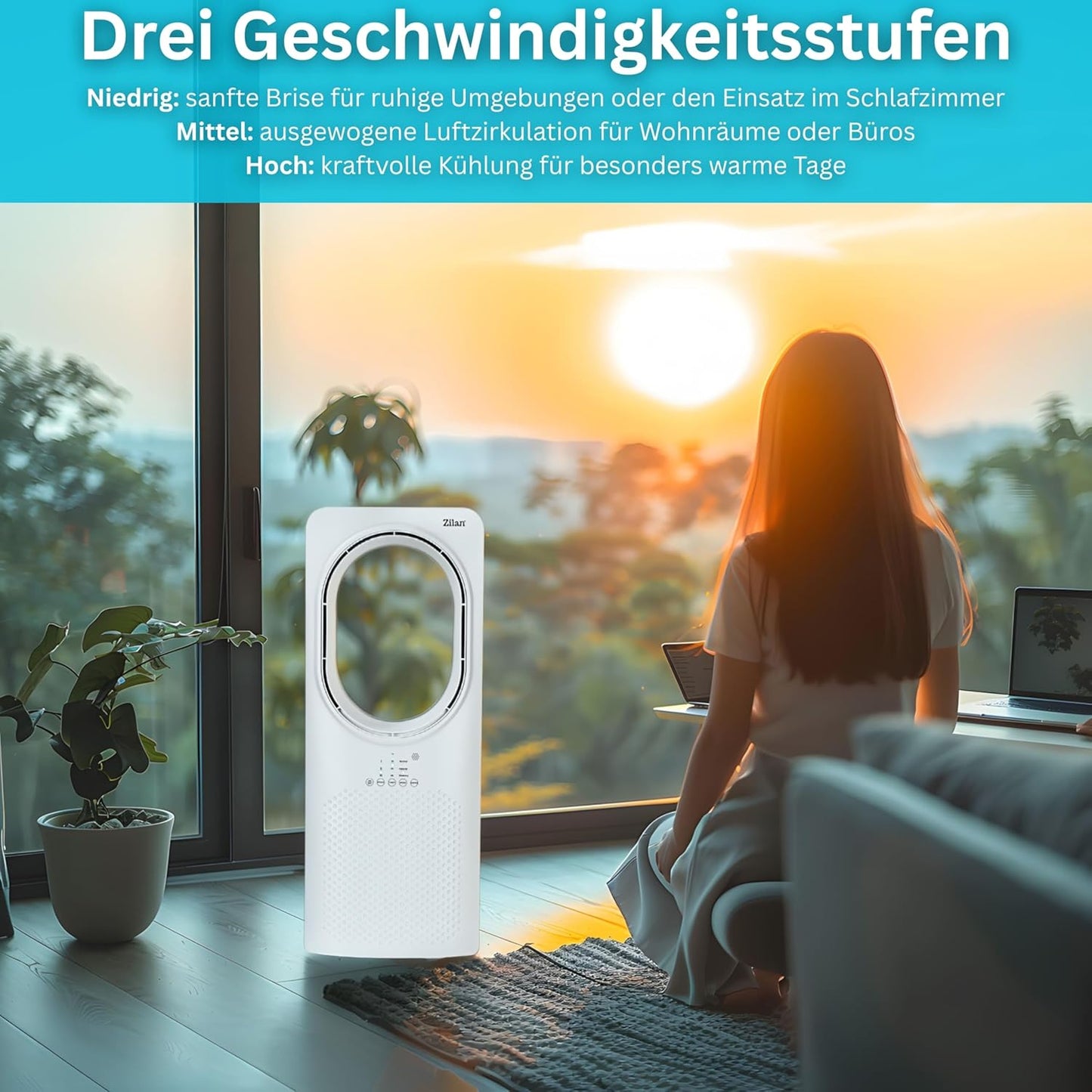 Turmventilator mit Fernbedienung und Kühlung