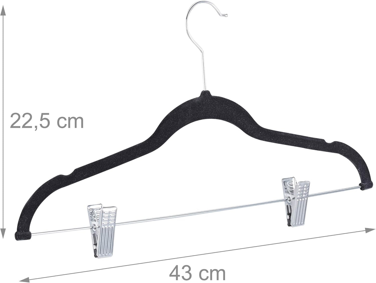 12er-Set Samtbügel mit Clips, 1 Schwarz, Silber 12er Pack