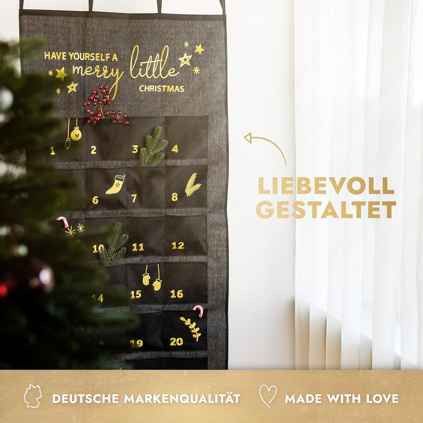 Adventskalender zum Befüllen, Schwarz - Gold