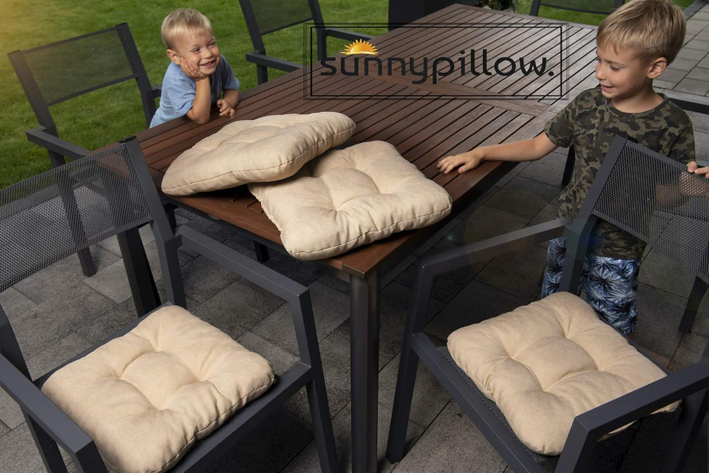 4er-Set Stuhlkissen-Set, 45 x 45 x 8 cm - 4er Set Beige