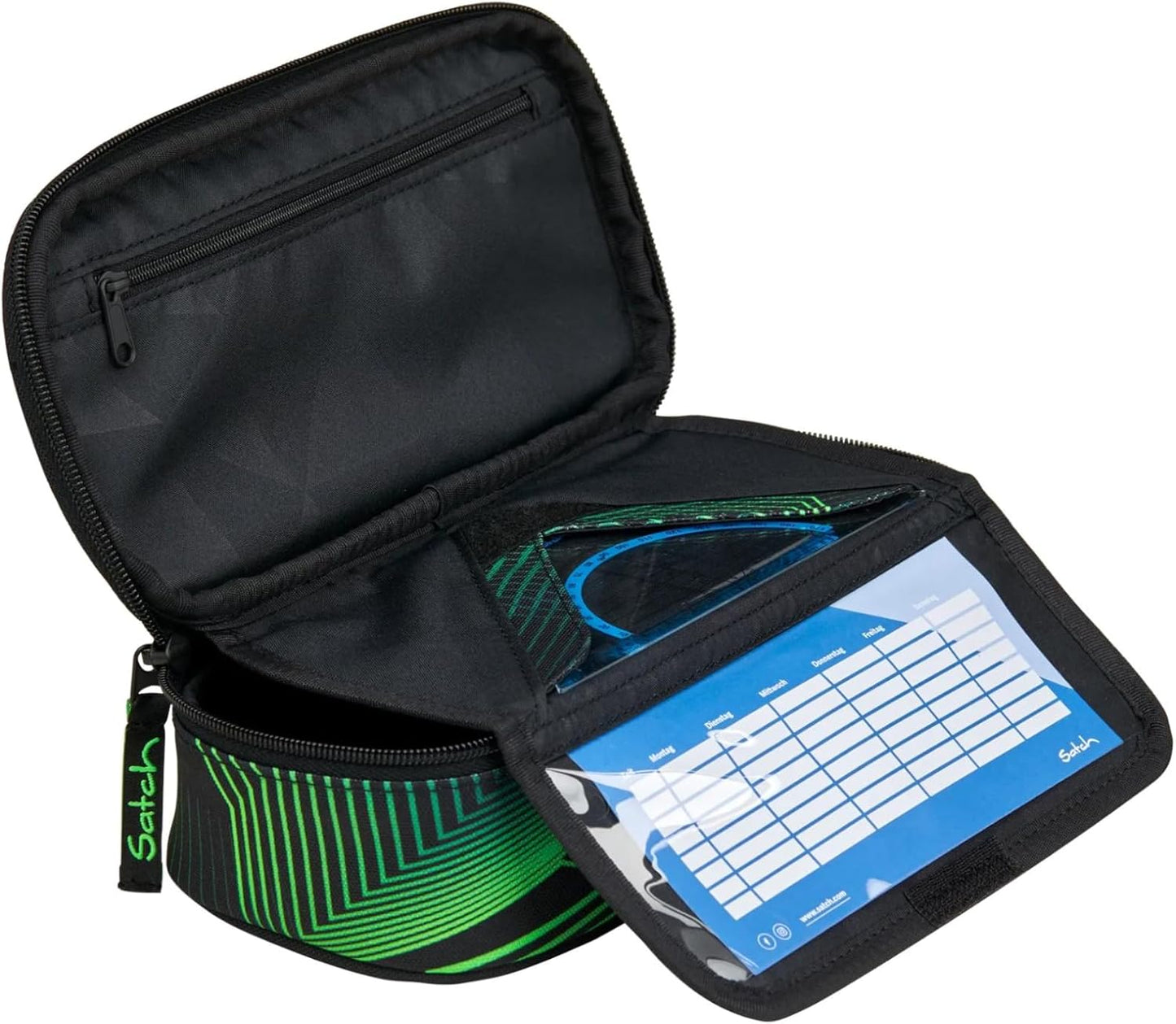 Grosse Schlamperbox mit Fächern, Seismic Green - Schwarz
