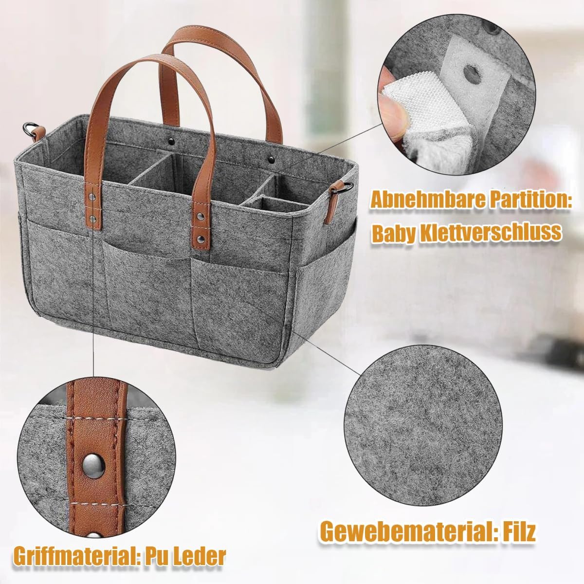 Filztasche mit Fächern, 1er - 40x27x27 cm Dunkelgrau