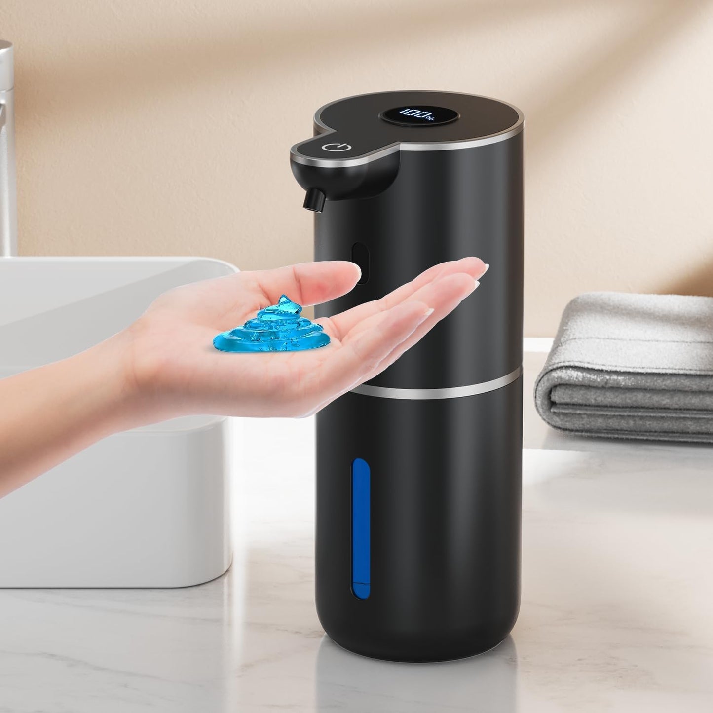 Automatischer Seifenspender mit Digitalanzeige, Schwarz Flüssigetyp
