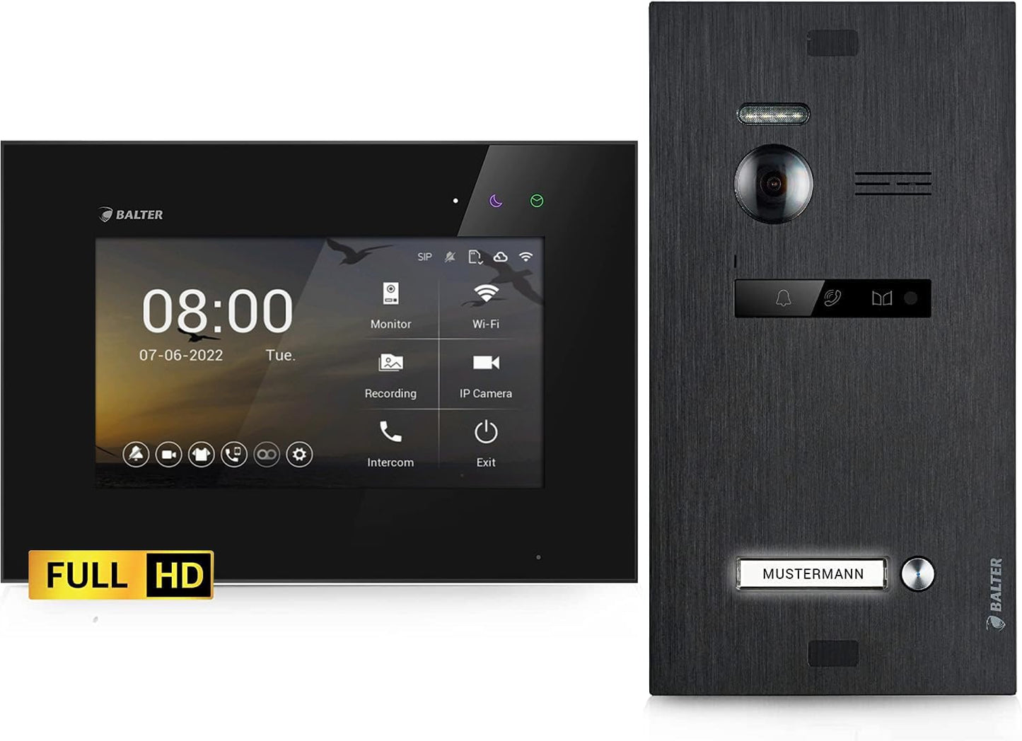 EVO-HD Video Türsprechanlage mit 7-Zoll Monitor, 1 Monitor, Ohne App D. Schwarz/Schwarz