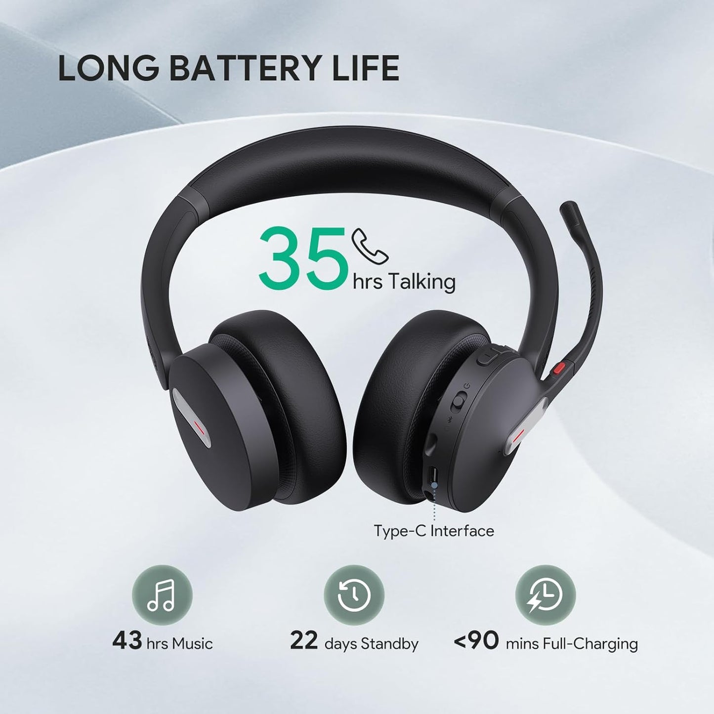 Bluetooth Headset mit Mikrofon, Schwarz BH70 Headset Type-C