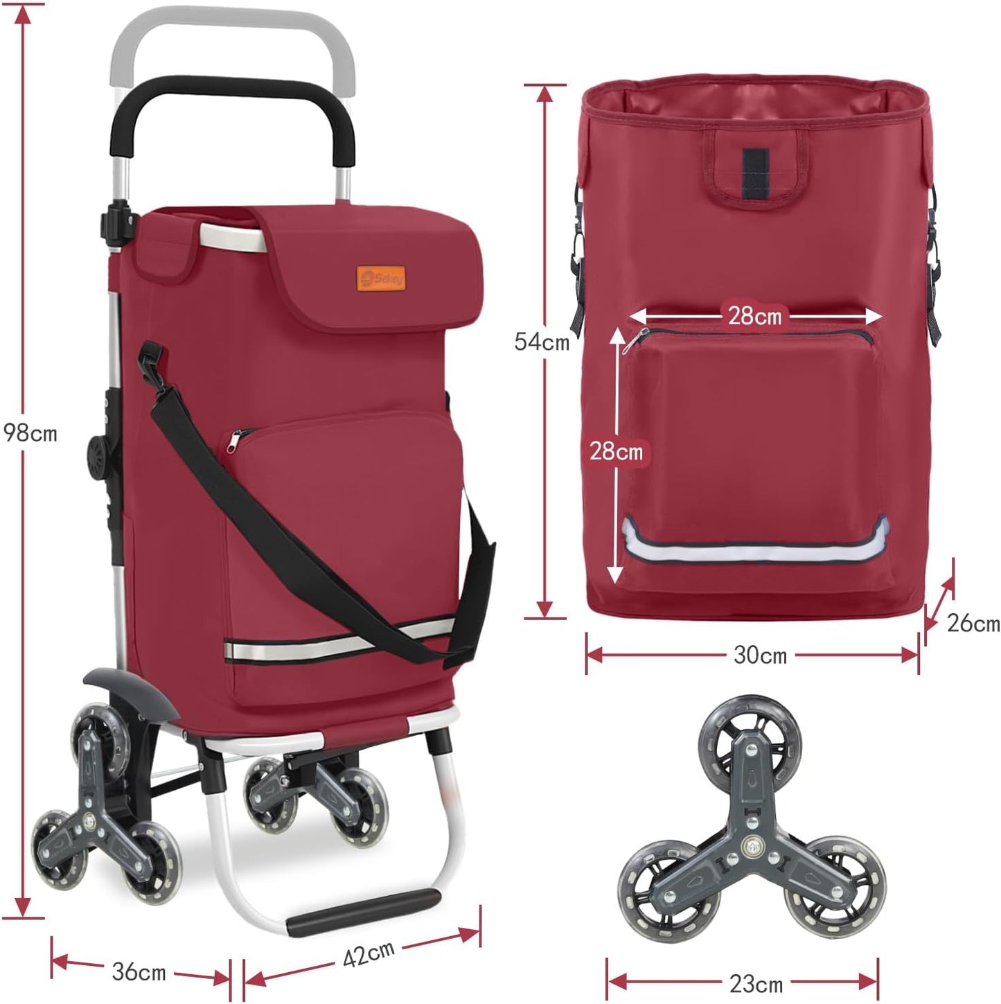 Einkaufstrolley mit 3-rädrigem Treppensteiger, Rot