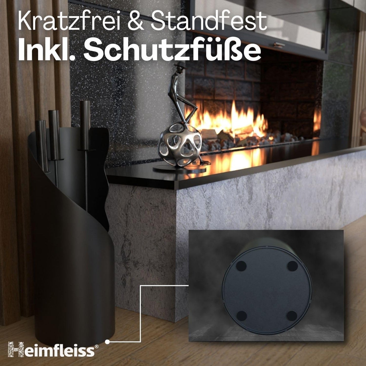 Modernes Kaminbesteck-Set, Schwarz mit Schwarzen Griffen