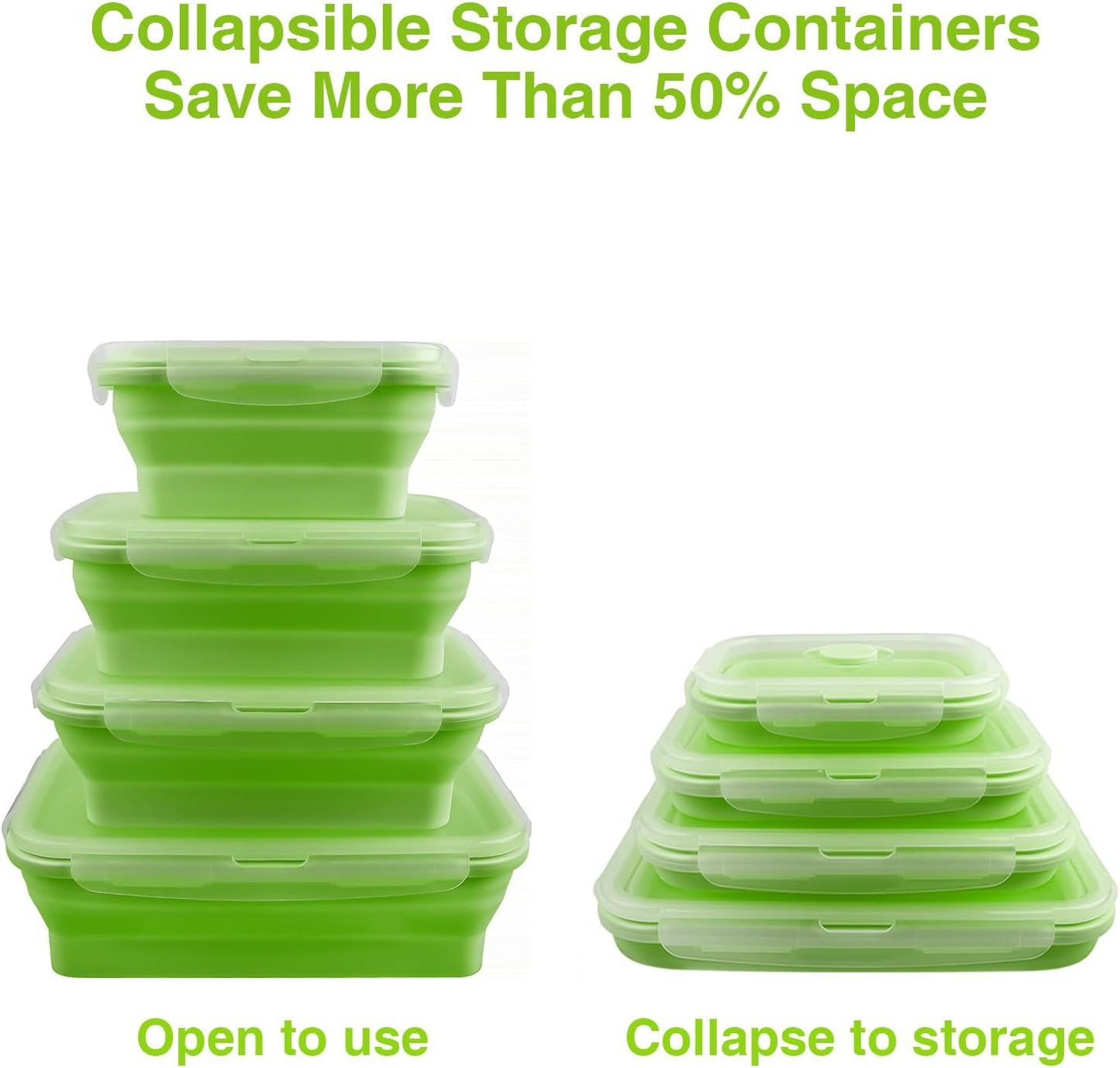 Faltbares Food Container-Set, 4-teilig mit Deckel, Hellgrün