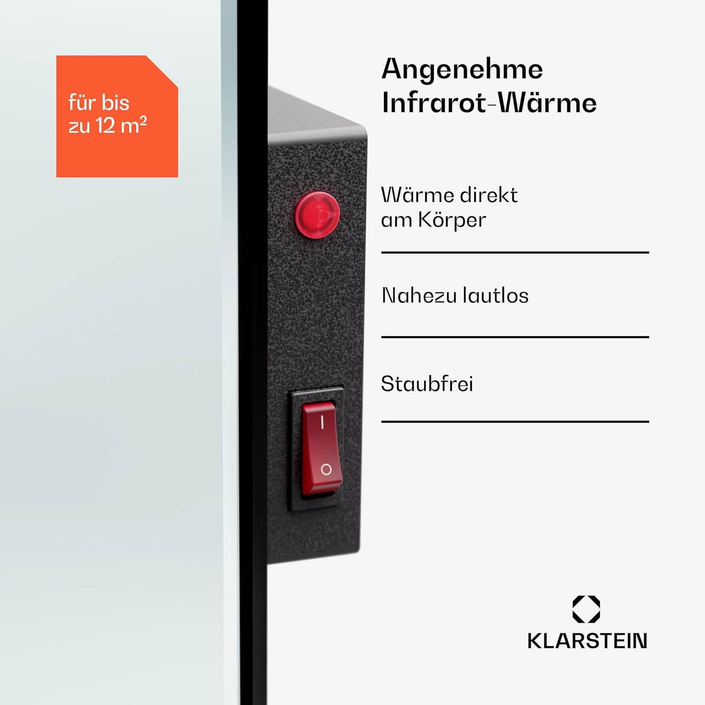 Marvel Mirror Infrarotheizung mit Thermostat und Spiegeloberfläche, 600 W Silber