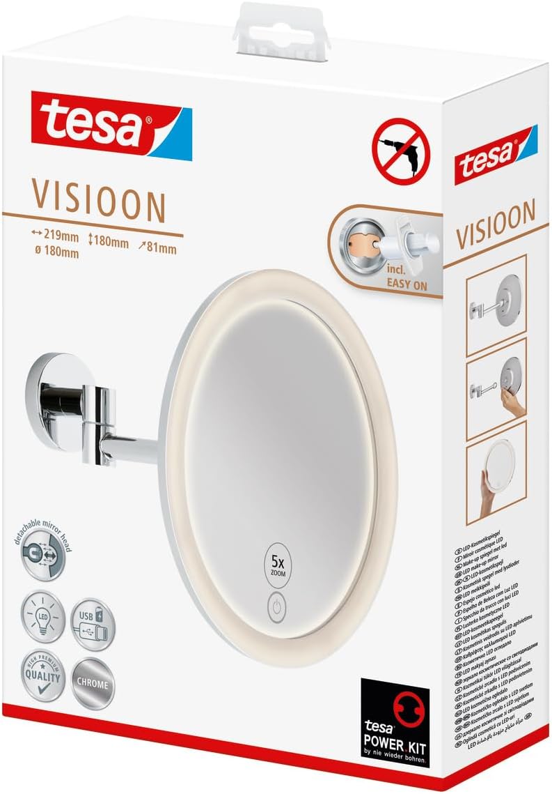 LED-Kosmetikspiegel mit dimmbarer Beleuchtung und Akku, VISIOON LED Chrom