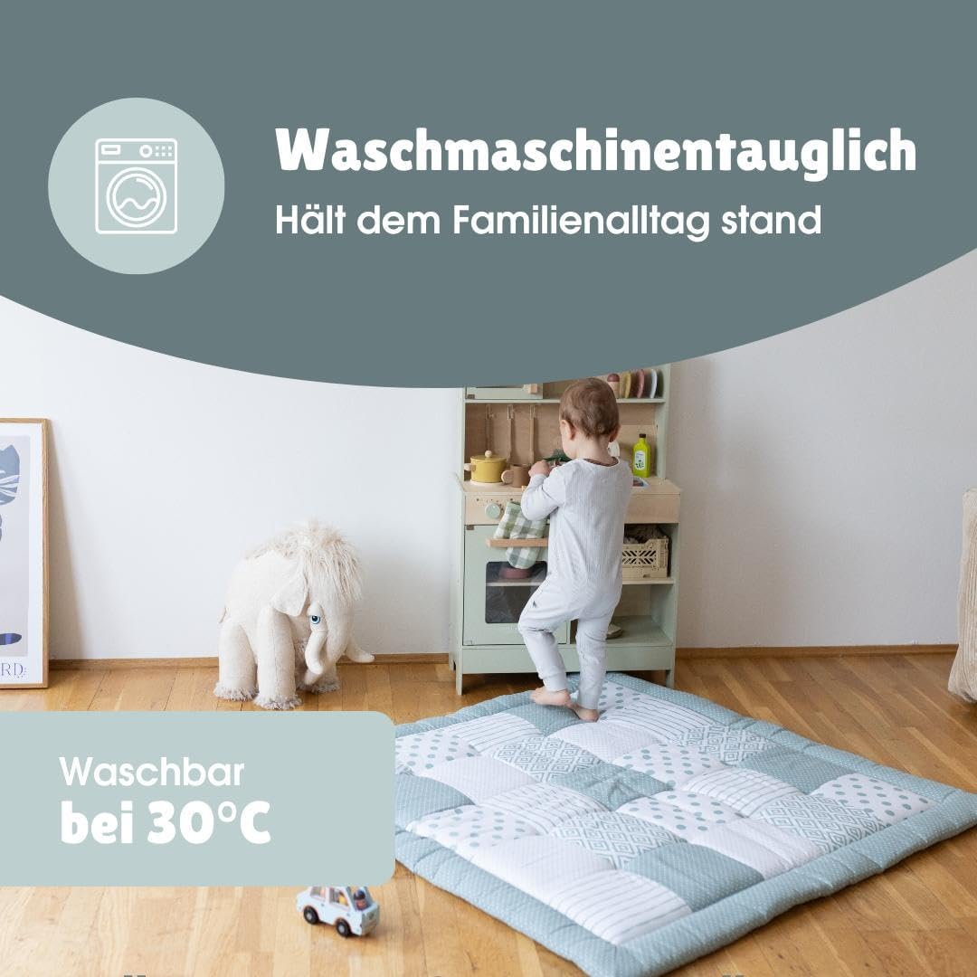Gepolsterte Krabbeldecke aus Bio-Baumwolle (120x120 cm), Patchwork Essential Mint 120x120