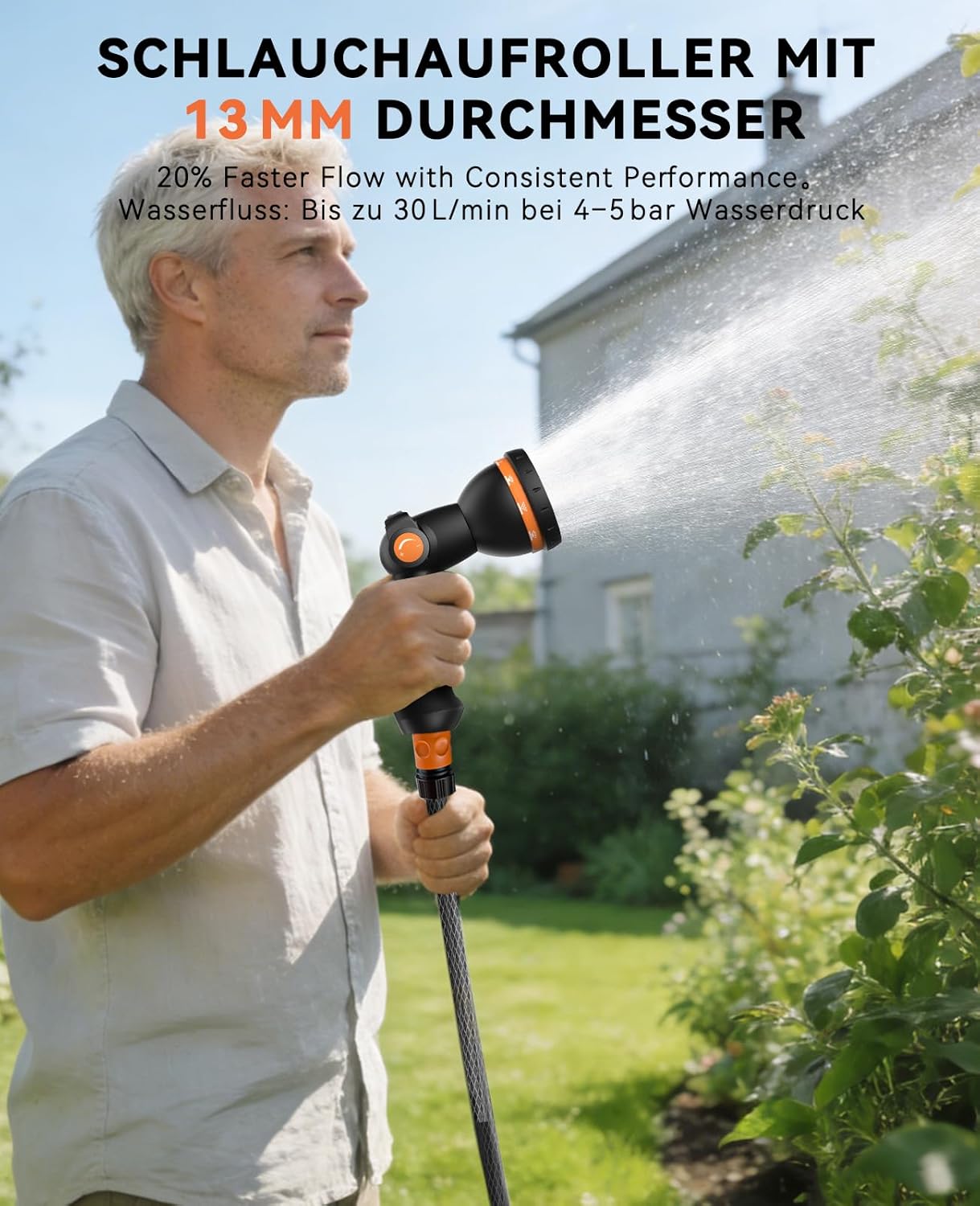 Schlauchtrommel mit Gartenschlauch, 30m, 13mm x 30M