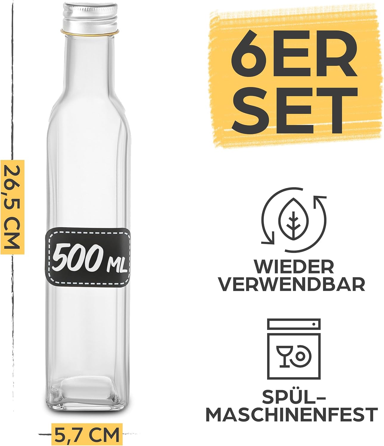 6er-Set Glasflaschen, 6x 500ml